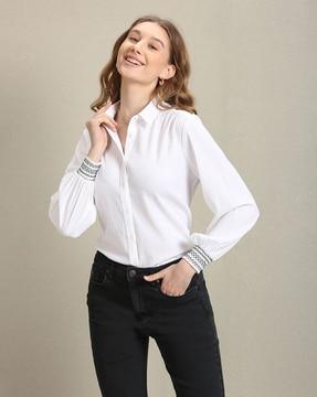 women relaxed fit shirt with spread collar