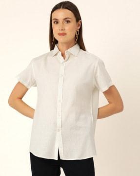 women relaxed fit shirt with spread collar