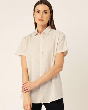 women relaxed fit shirt with spread collar