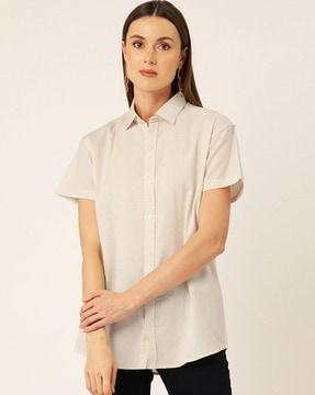 women relaxed fit shirt with spread collar