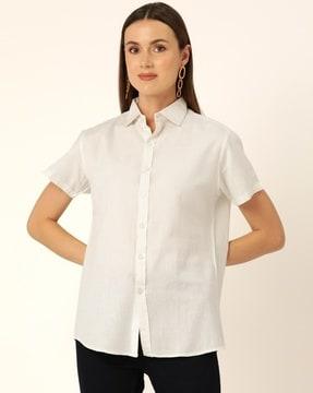 women relaxed fit shirt with spread collar