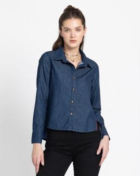 women relaxed fit shirt with spread collar