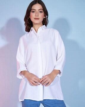 women relaxed fit shirt with spread collar