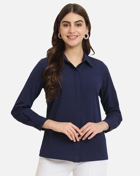 women relaxed fit shirt with spread collar