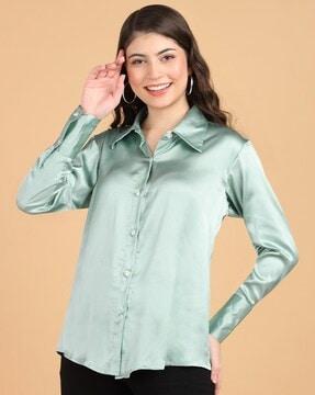 women relaxed fit shirt with spread collar