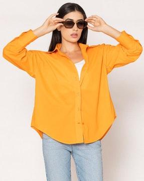 women relaxed fit shirt with spread collar