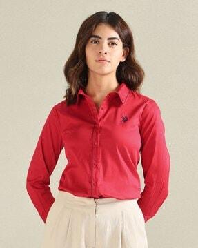 women relaxed fit shirt with spread collar