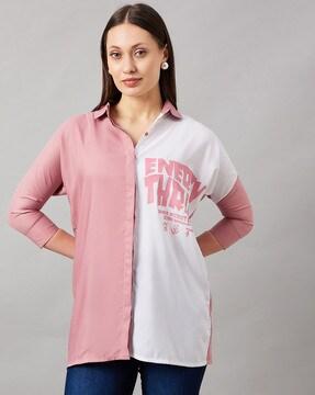 women relaxed fit shirt with spread collar