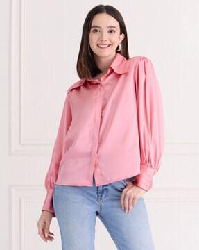 women relaxed fit shirt with spread collar