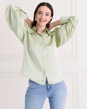 women relaxed fit shirt with spread collar