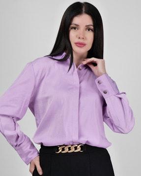 women relaxed fit shirt with spread collar