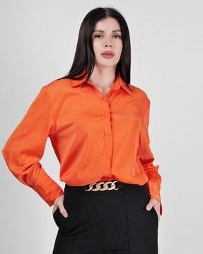 women relaxed fit shirt with spread collar