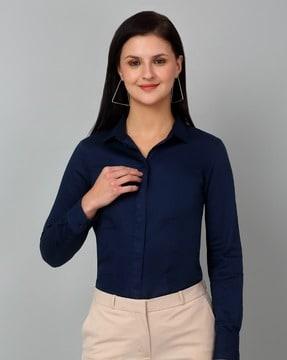 women relaxed fit shirt with spread collar