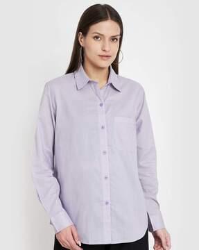 women relaxed fit shirt with spread-collar