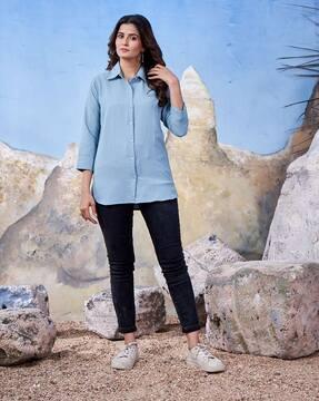 women relaxed fit shirt with spread collar