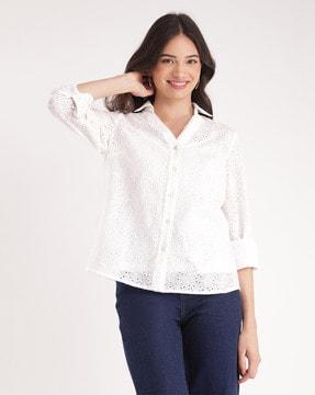 women relaxed fit shirt with spread-collar