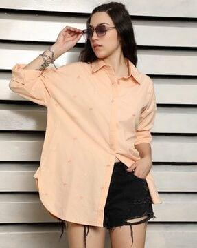 women relaxed fit shirt with spread collar