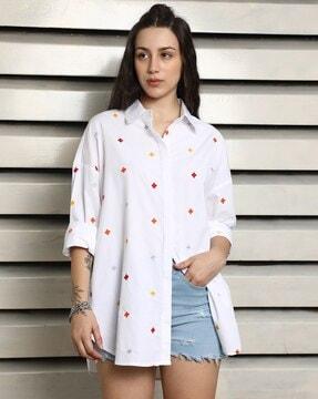 women relaxed fit shirt with spread collar