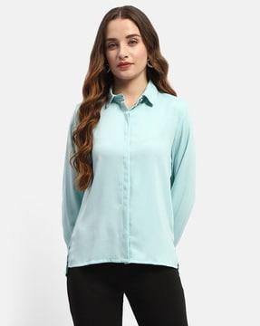 women relaxed fit shirt with spread collar