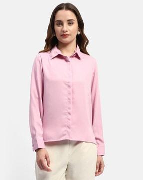 women relaxed fit shirt with spread collar