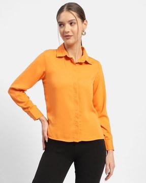 women relaxed fit shirt with spread collar