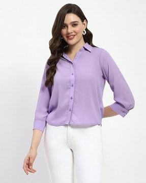 women relaxed fit shirt with spread collar