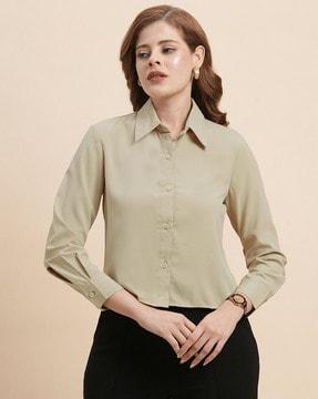 women relaxed fit shirt with spread collar