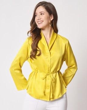 women relaxed fit shirt with waist tie-up