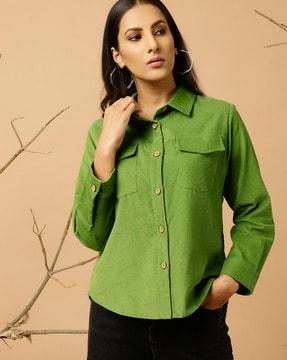 women relaxed fit spread-collar shirt