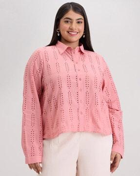 women relaxed fit spread-collar shirt