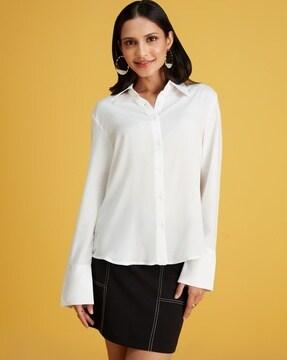 women relaxed fit spread-collar shirt