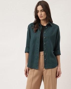 women relaxed fit spread collar shirt