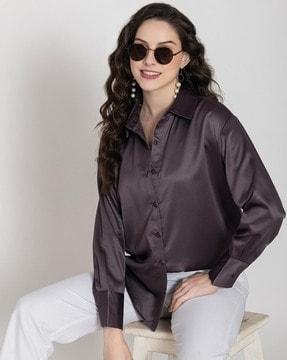 women relaxed fit spread-collar shirt