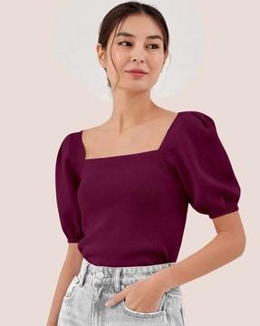 women relaxed fit square-neck top