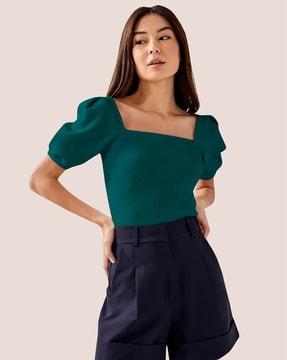 women relaxed fit square-neck top