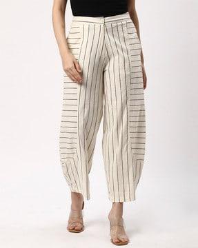 women relaxed fit striped flat-front pants