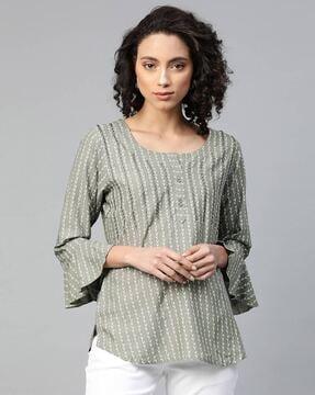 women relaxed fit striped round-neck top