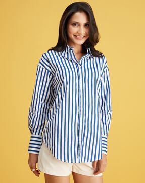 women relaxed fit striped spread-collar shirt