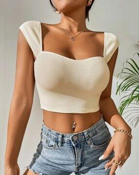 women relaxed fit sweetheart-neck top