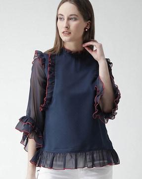 women relaxed fit top with frilled detail