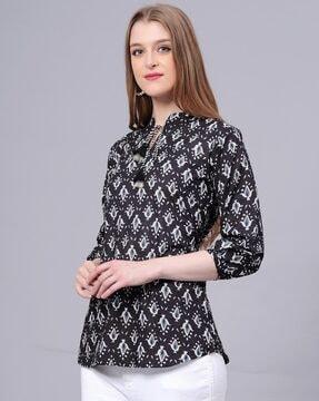 women relaxed fit top with mandarin collar