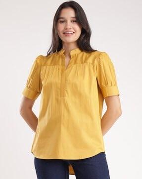 women relaxed fit top with mandarin collar