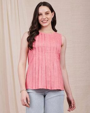 women relaxed fit top with pintuck detail