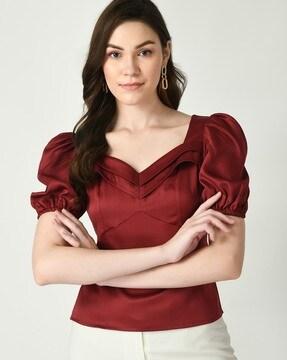 women relaxed fit top with puff sleeves