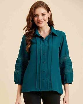 women relaxed fit top with puff sleeves