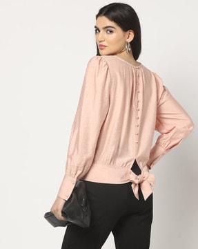 women relaxed fit top with puff sleeves