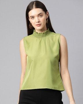 women relaxed fit top with smocked detail