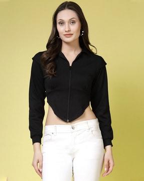 women relaxed fit top with spread collar
