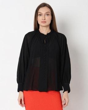 women relaxed fit top with tie-up