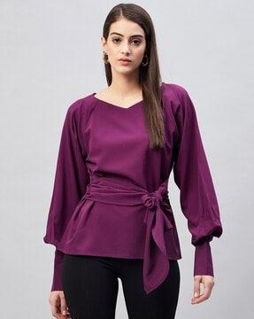 women relaxed fit top with waist tie